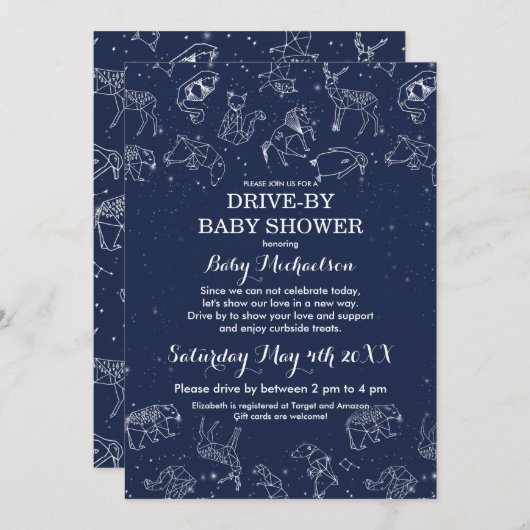 ベビーシャワーで星座を運転 招待状 (正面/裏面)