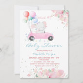 ベビーシャワーで車のバルーンフローラをドライブ 招待状 (正面)