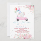 ベビーシャワーで車のバルーンフローラドライブ 招待状 (正面)