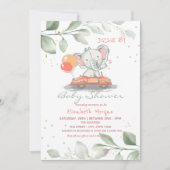 ベビーシャワーで車の中の象のフローラドライブ 招待状 (正面)