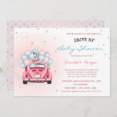 ベビーシャワーで車の気球がスター 招待状 (正面/裏面)