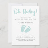 ベビーシャワーで車を運転する |オベビーベビー足ミント 招待状 (正面)