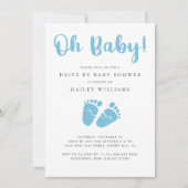 ベビーシャワーで車を運転する |オ男の赤ちゃんブルーベビー足 招待状 (正面)