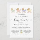 ベビーシャワーで車を運転する |レトロ馬車パレード 招待状 (正面)