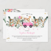 ベビーシャワーで運転するサファリの動物緑の金ゴールド 招待状 (正面/裏面)