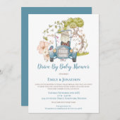 ベビーシャワーで運転するヴィンテージカーバニーの葉の少年 招待状 (正面/裏面)