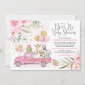 ベビーシャワーで運転する少女ジャングルサファリの動物 招待状 (正面)