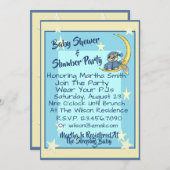 ベビーシャワーとスランバーパーティーW/Moon, Stars, & Cat 招待状 (正面/裏面)