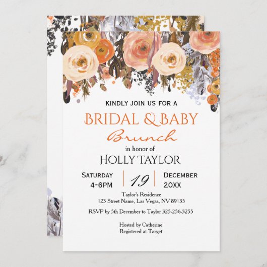 ベビーシャワーとブライダルシャワーアイディアの併用 招待状 (正面/裏面)