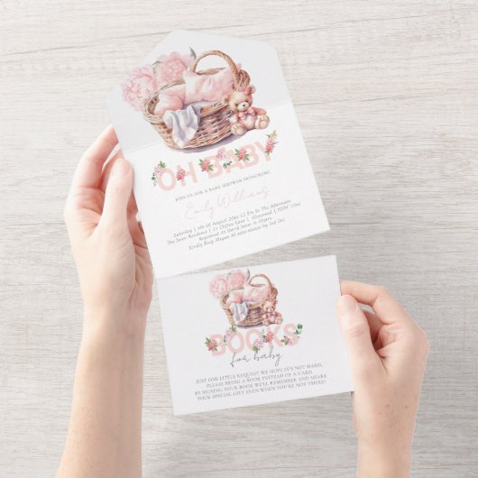 ベビーシャワーとベビーベビーバスケット用の本 オールインワン招待状 (貼ってはがせる)