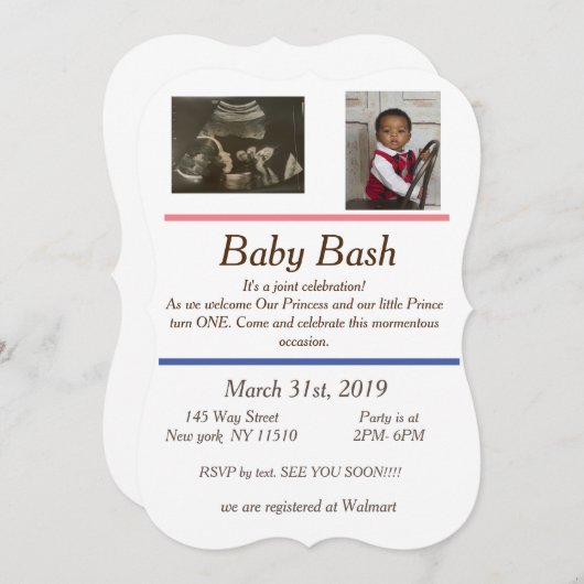 ベビーシャワーと誕生日の招待状 招待状 (正面/裏面)