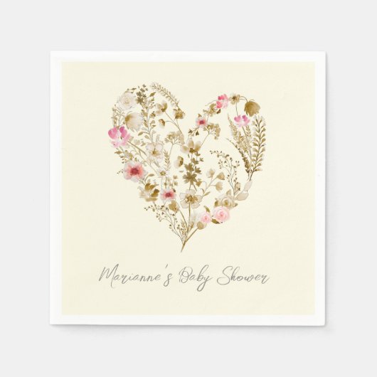 ベビーシャワーにおける水色フローラハートベビー スタンダードカクテルナプキン (正面)