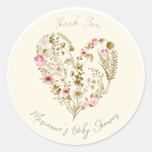 ベビーシャワーにおける水色フローラハートベビー ラウンドシール (正面)