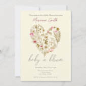 ベビーシャワーにおける水色フローラハートベビー 招待状 (正面)