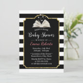 ベビーシャワーにおすすめの本を持ってきてください 現代的なストライプ 招待状 (スタンド正面)