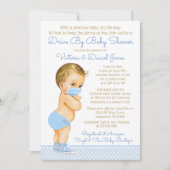 ベビーシャワーによるマスク駆動付男の赤ちゃん 招待状 (正面)