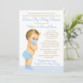 ベビーシャワーによるマスク駆動付男の赤ちゃん 招待状 (スタンド正面)