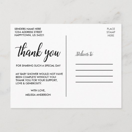 ベビーシャワーのおしゃれな感謝の写真 ポストカード (裏面)