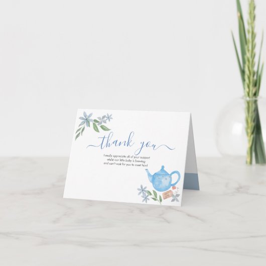 ベビーシャワーのおしゃれな青いポットのお礼カード サンキューカード (正面)