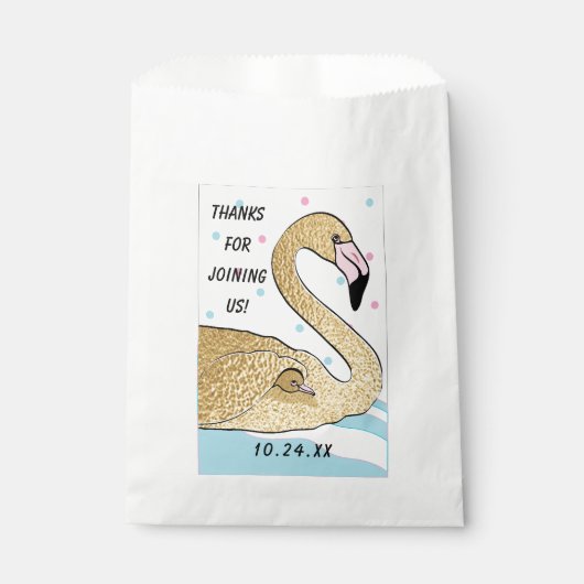 ベビーシャワーのお気に入りバッグ、金ゴールドフラミンゴベビー&ママ フェイバーバッグ (正面)