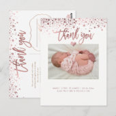 ベビーシャワーのお礼/きらきらローズゴールドのデザイン ポストカード (正面/裏面)