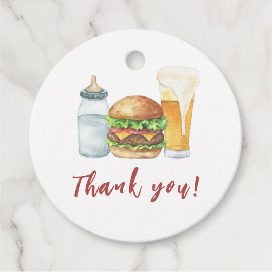 ベビーシャワーのお礼 バーガー ビール フェイバータグ (正面)