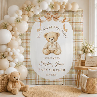 ベビーシャワーのお祝いに「We Can Bearly Wait Neutral Baby Showe タペストリー
