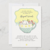 ベビーシャワーのお茶会の白のウサギ 招待状 (正面)