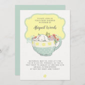 ベビーシャワーのお茶会の白のウサギ 招待状 (正面/裏面)