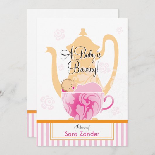 ベビーシャワーのお茶会|の女の子 招待状 (正面/裏面)