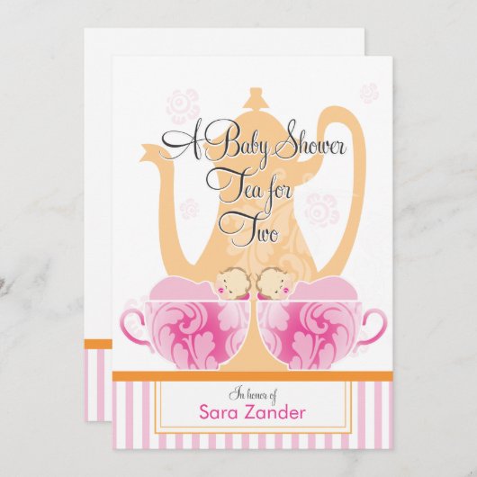 ベビーシャワーのお茶会|の対の女の子 招待状 (正面/裏面)