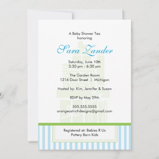 ベビーシャワーのお茶会|の対の男の子 招待状 (裏面)