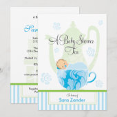 ベビーシャワーのお茶会|の男の子 招待状 (正面/裏面)