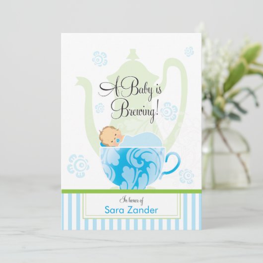 ベビーシャワーのお茶会|の男の子 招待状 (スタンド正面)