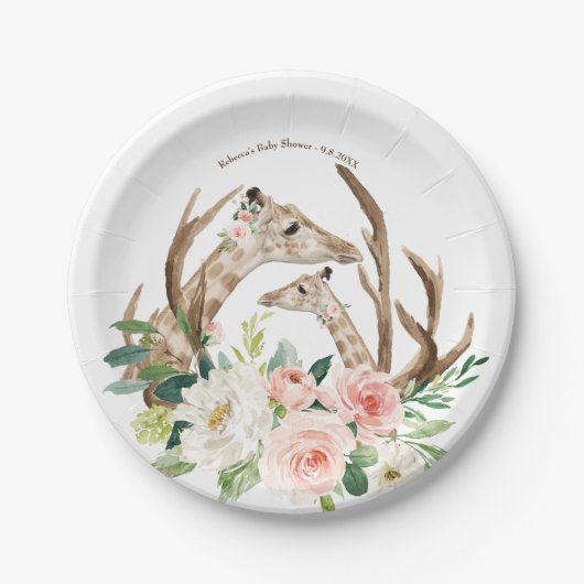 ベビーシャワーのかわいいキリンの紙皿 ペーパープレート (正面)