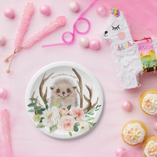 ベビーシャワーのかわいい森林ハリネズミの紙皿 ペーパープレート (パーティー)