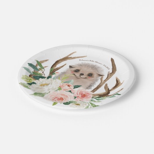 ベビーシャワーのかわいい森林ハリネズミの紙皿 ペーパープレート (アングル)