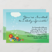 ベビーシャワーのご招待、主役の花と雨 招待状 (正面/裏面)