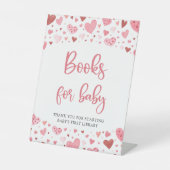 ベビーシャワーのためのピンクハートバレンタインの本 台座サイン (正面)