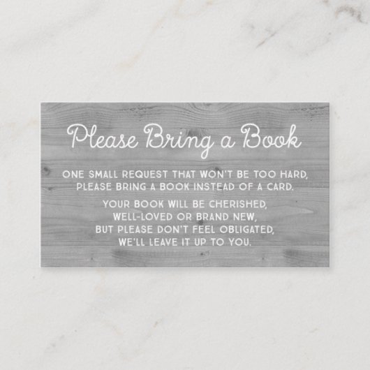 ベビーシャワーのためのブックリクエストカード　ラスティックグレーウッド エンクロージャーカード (正面)