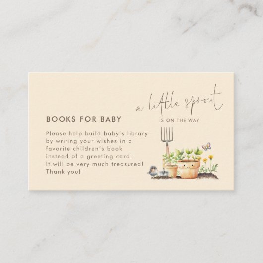 ベビーシャワーのためのリトルスプラウトの本 エンクロージャーカード (正面)