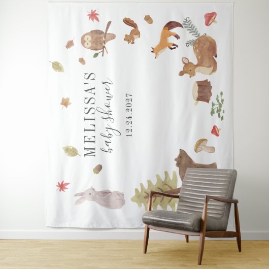 ベビーシャワーのためのログハウスのような森の動物たち タペストリー (インサイチュ)