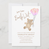 ベビーシャワーのための女の子のグッズ We Can Bearly Wait 招待状 (正面)