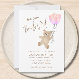 ベビーシャワーのための女の子のグッズ We Can Bearly Wait 招待状
