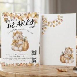 ベビーシャワーのための性別不明QRコードグッズ Can Bearly Wait 招待状