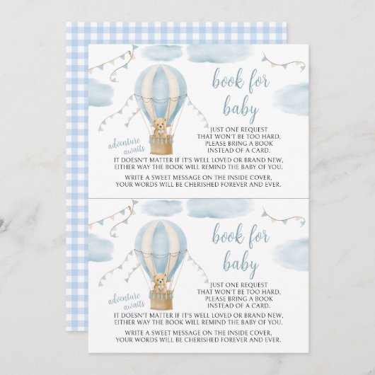 ベビーシャワーのための本を待つテディベアの冒険 招待状 (正面/裏面)