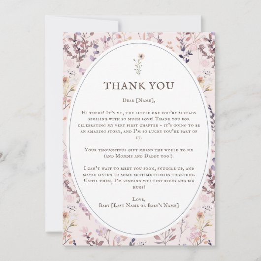 ベビーシャワーのための水彩のワイルドフラワーのサンキューカード サンキューカード (正面)