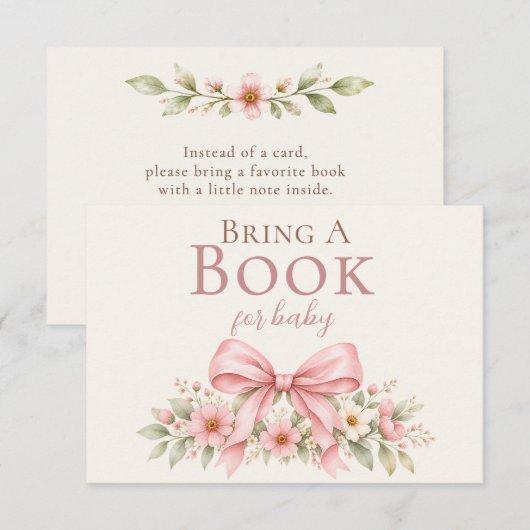 ベビーシャワーのためのBlush Bow Books エンクロージャーカード (正面/裏面)