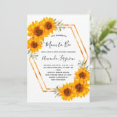 ベビーシャワーのひまわりと蜂と白いローズゴールド 招待状 (スタンド正面)