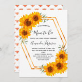 ベビーシャワーのひまわりと蜂と白いローズゴールド 招待状 (正面/裏面)